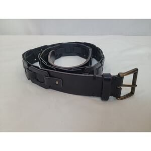 Talbot's Medium Black Belt Woven Genuine Leather SILVER RECTANGLE buckle
